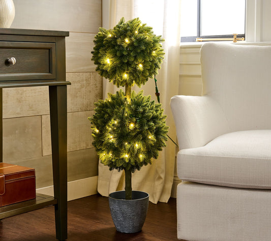 Bethlehem Lights 36" Color Prism 2-Sphere Boxwood Topiary